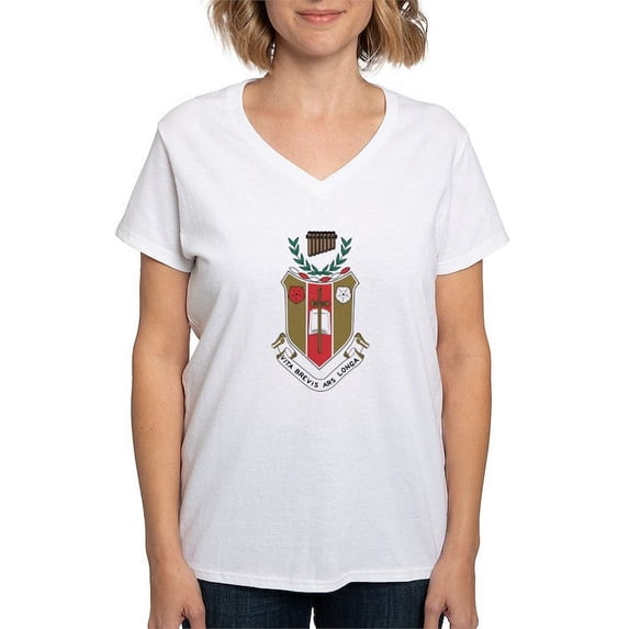 CafePress - Sigma Alpha Iota Colored Crest T Shirt - Womens Cotton V-Neck T-shirt