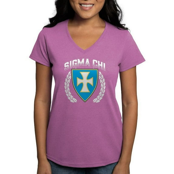 CafePress - Sigma Chi Flag Colored T Shirt - Women's V-Neck Dark T-Shirt