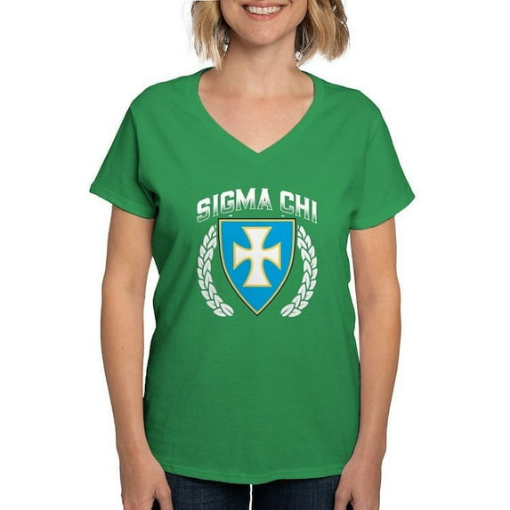 CafePress - Sigma Chi Flag Colored T Shirt - Women's V-Neck Dark T-Shirt