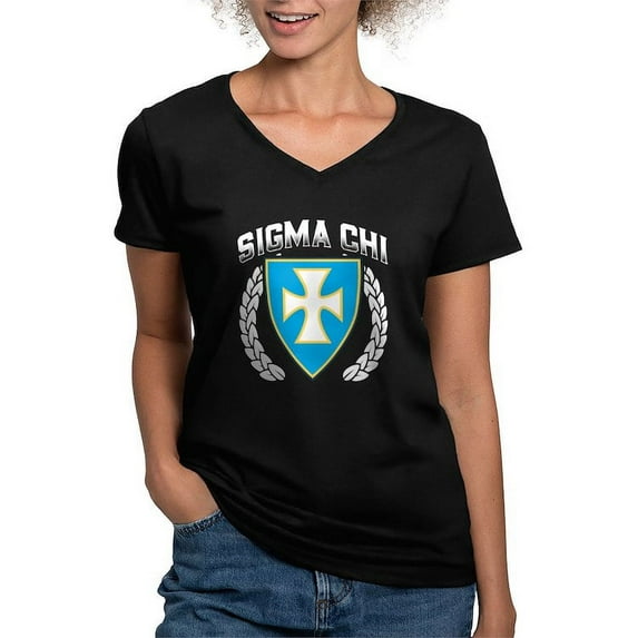 CafePress - Sigma Chi Flag Colored T Shirt - Women's V-Neck Dark T-Shirt
