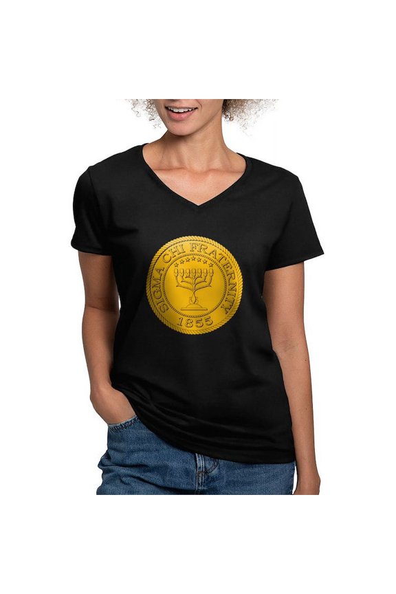 - Sigma Chi Grand Seal Color T Shirt - Women's V-Neck Dark T-Shirt