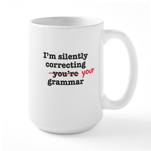 CafePress - Silently Correcting Grammar Mugs - 15 oz Ceramic Large White Novelty Mug
