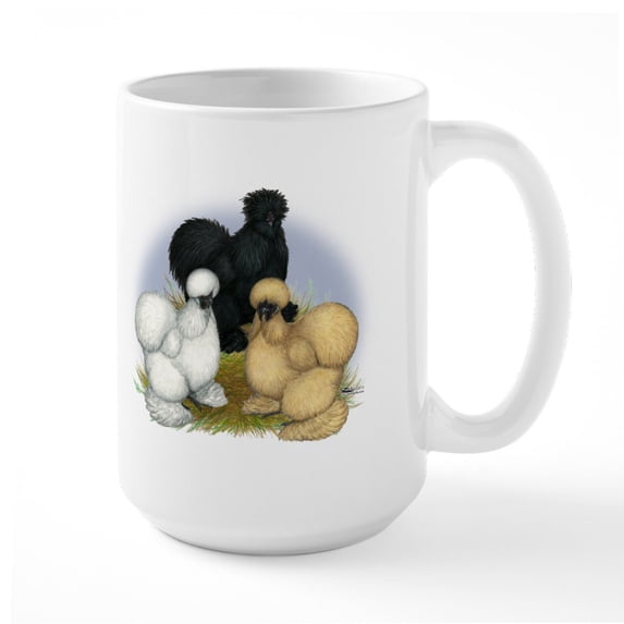 CafePress - Silkie Chicken Trio Large Mug - 15 oz Ceramic Large White Novelty Mug