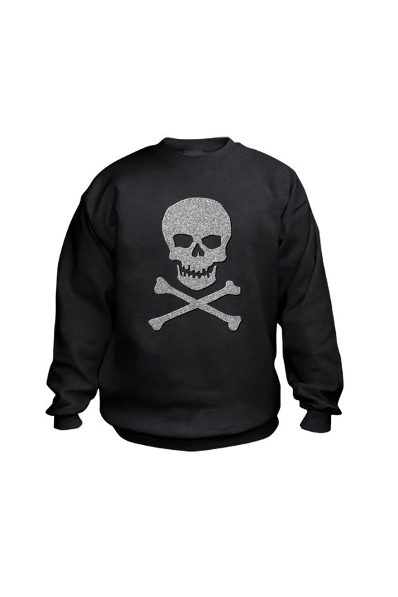 - Silver Glitter Skull & Crossbones - Kids Sweatshirt, Youth Crew Neck Sweatshirt