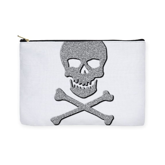 CafePress - Silver Glitter Skull & Crossbones - Large Zipper Toiletry Pouch, 12.5"x8.5"