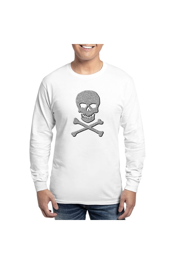- Silver Glitter Skull & Crossbones Men's Long Sleeve T Shirt - Unisex Cotton Long Sleeve T-Shirt