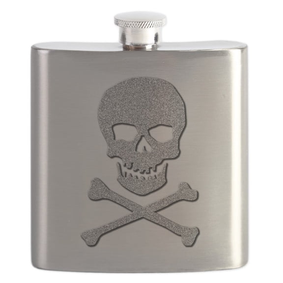 CafePress - Silver Glitter Skull & Crossbones - Stainless Steel Flask, 6oz Drinking Flask