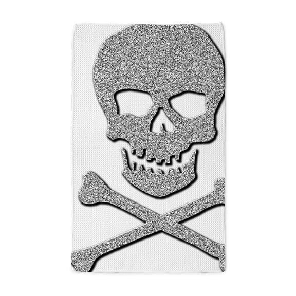 CafePress - Silver Glitter Skull & Crossbones - Tea Towel