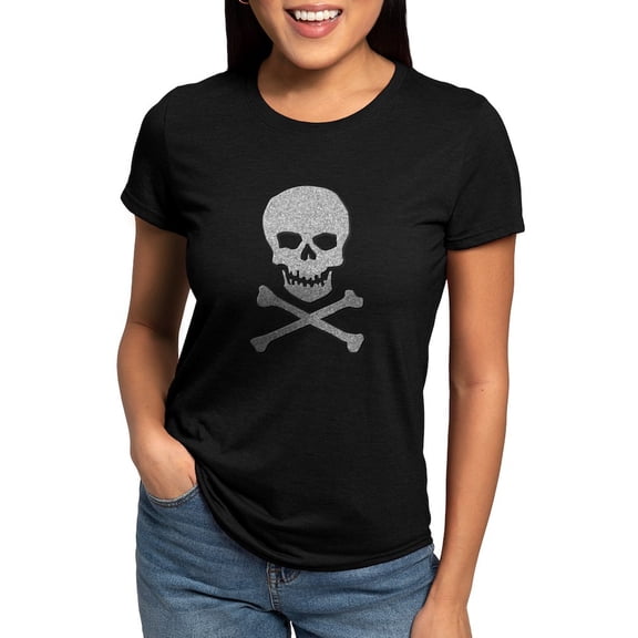 CafePress - Silver Glitter Skull & Crossbones Women's Deluxe T Shirt - Womens Tri-blend T-Shirt