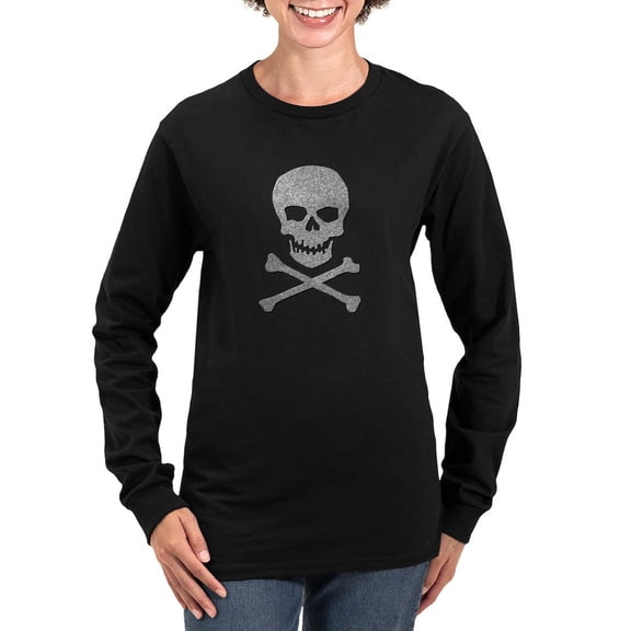 CafePress - Silver Glitter Skull & Crossbones Women's Long Sleeve T Shirt - Women's Long Sleeve Graphic Tee Casual Fit