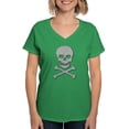 thumbnail image 1 of CafePress - Silver Glitter Skull & Crossbones Women's V Neck T Shirt - Women's V-Neck Dark T-Shirt, 1 of 4