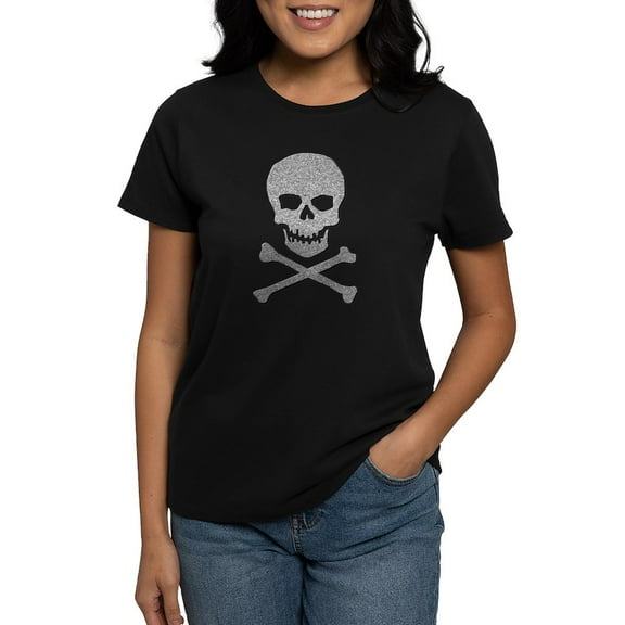 CafePress - Silver Glitter Skull & Crossbones Women's Value T Shirt - Women's Traditional Fit Dark T-Shirt