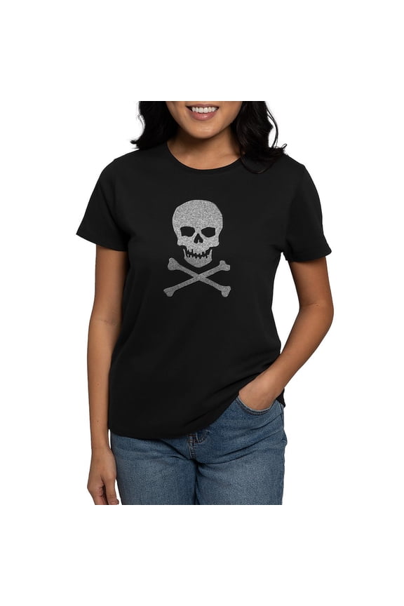 - Silver Glitter Skull & Crossbones Women's Value T Shirt - Women's Traditional Fit Dark T-Shirt