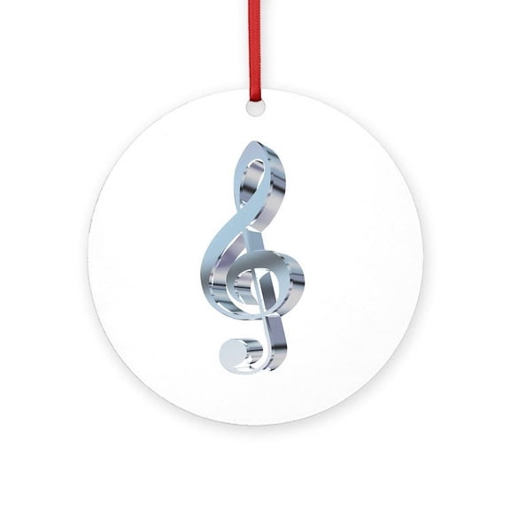 CafePress - Silver Treble Clef - Round Wood Ornament 4"