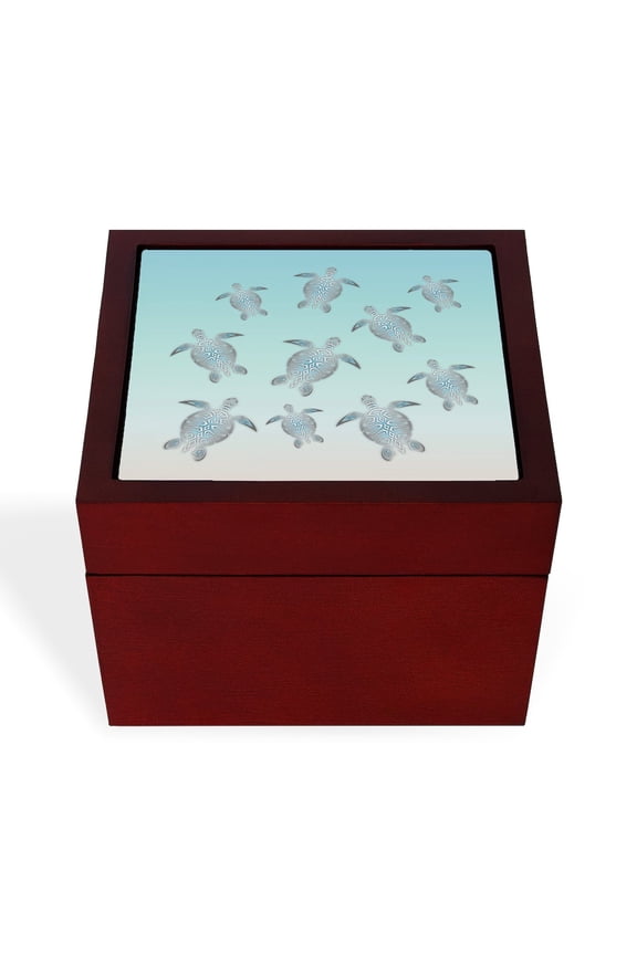- Silver Turtles Beach Style - Keepsake Box, Finished Hardwood Jewelry Box, Velvet Lined Memento Box