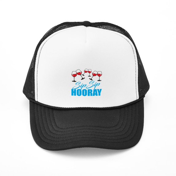 CafePress - Sip Sip Hooray Wine! - Adjustable Unisex Printed Trucker Hat with Mesh Back