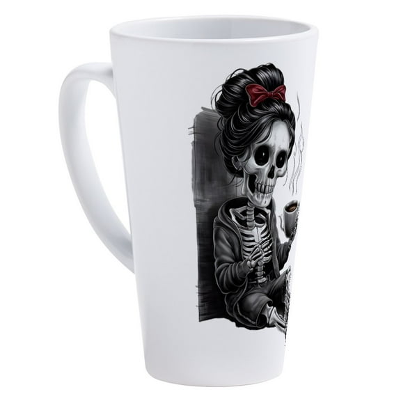 CafePress - Sitting And Holding A Steaming Cup Of Coffee - 17 Oz White Ceramic Latte Mug