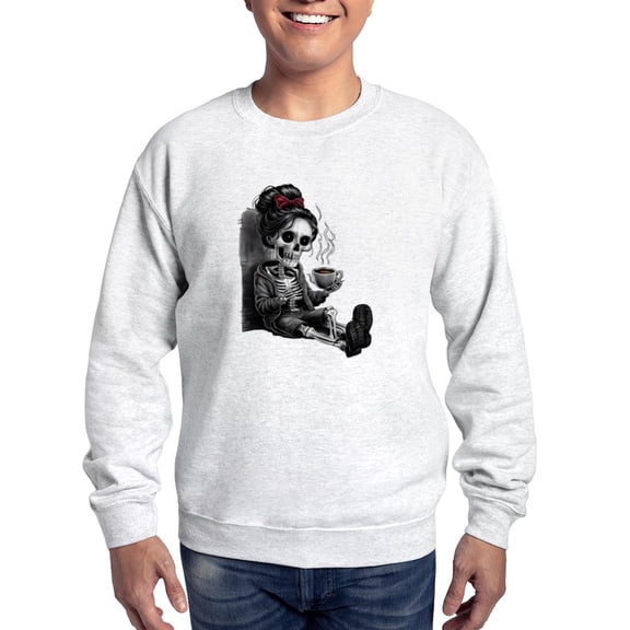 CafePress - Sitting And Holding A Steaming Cup Of Coffee - Crew Neck Sweatshirt