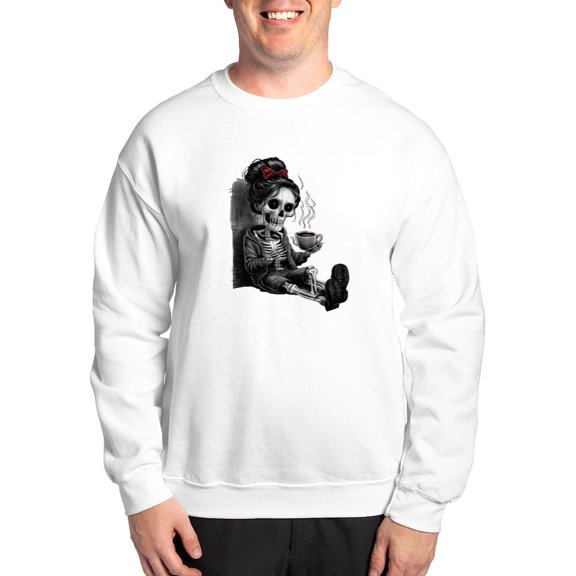 CafePress - Sitting And Holding A Steaming Cup Of Coffee - Crew Neck Sweatshirt