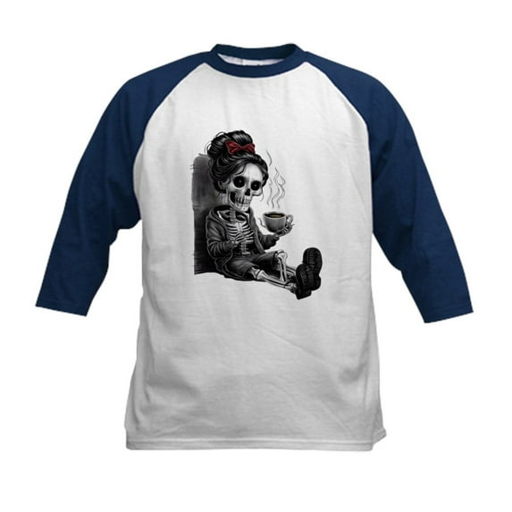 CafePress - Sitting And Holding A Steaming Cup Of Coffee Kids Baseball T Shirt - Kids Cotton Baseball Jersey, 3/4 Sleeve Shirt