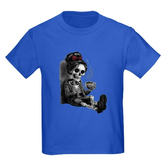 CafePress - Sitting And Holding A Steaming Cup Of Coffee Kids T Shirt - Dark T-Shirt Kids XS-XL