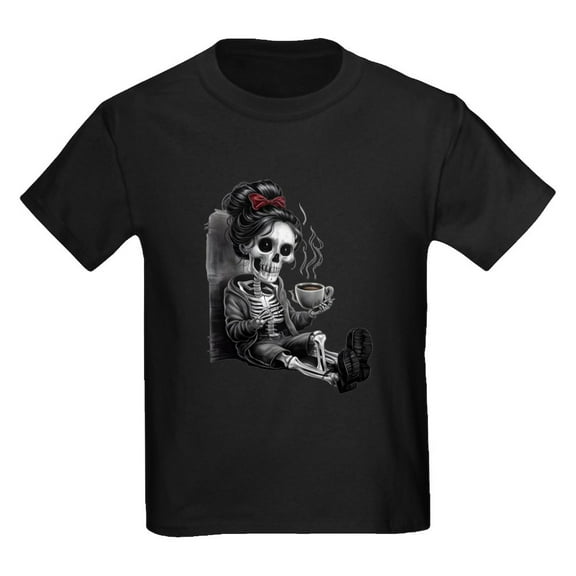 CafePress - Sitting And Holding A Steaming Cup Of Coffee Kids T Shirt - Dark T-Shirt Kids XS-XL