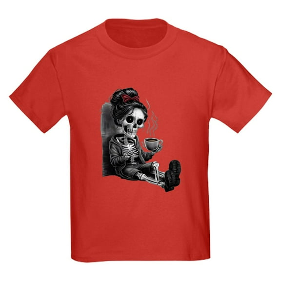 CafePress - Sitting And Holding A Steaming Cup Of Coffee Kids T Shirt - Dark T-Shirt Kids XS-XL