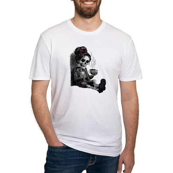 CafePress - Sitting And Holding A Steaming Cup Of Coffee Men's Classic T Shirt - Fitted T-Shirt, Vintage Fit Soft Cotton Tee