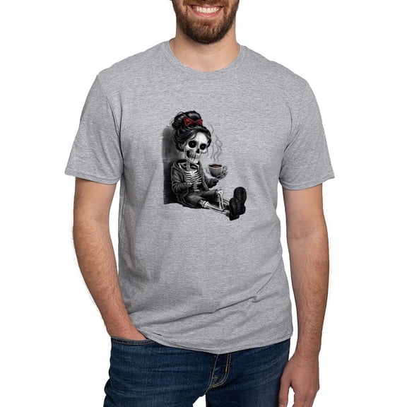CafePress - Sitting And Holding A Steaming Cup Of Coffee Men's Classic T Shirt - Fitted T-Shirt, Vintage Fit Soft Cotton Tee