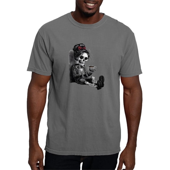 CafePress - Sitting And Holding A Steaming Cup Of Coffee Men's Comfort Colors® T Shirt - Mens Comfort Colors Shirt
