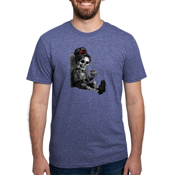 CafePress - Sitting And Holding A Steaming Cup Of Coffee Men's Deluxe T Shirt - Mens Tri-blend T-Shirt