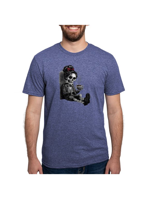 - Sitting And Holding A Steaming Cup Of Coffee Men's Deluxe T Shirt - Mens Tri-blend T-Shirt