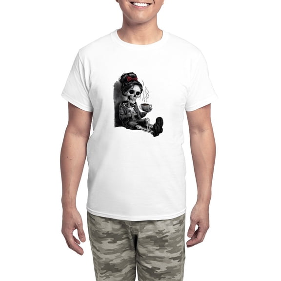 CafePress - Sitting And Holding A Steaming Cup Of Coffee - Men's Light Loose Fit Cotton Pajama Set