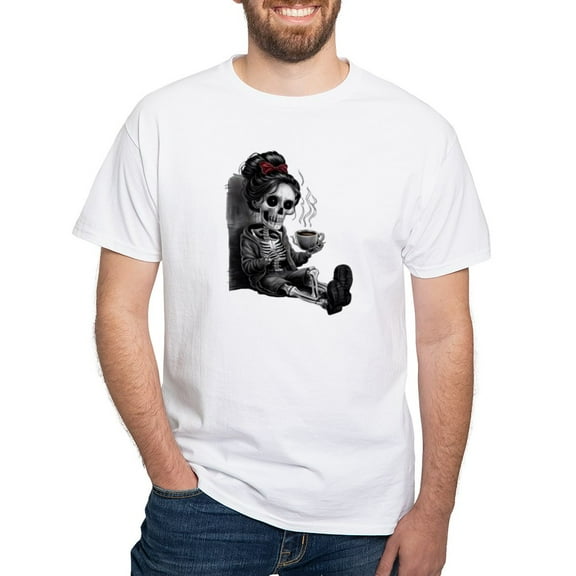 CafePress - Sitting And Holding A Steaming Cup Of Coffee Men's Value T Shirt - Men's White Classic Cotton T-Shirts