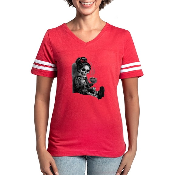 CafePress - Sitting And Holding A Steaming Cup Of Coffee Women's Football T Shirt - Womens Football Shirt