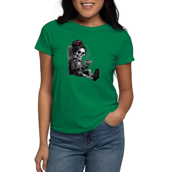 CafePress - Sitting And Holding A Steaming Cup Of Coffee Women's Value T Shirt - Women's Traditional Fit Dark T-Shirt