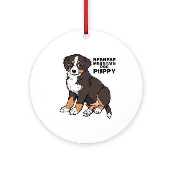 CafePress - Sitting Bernese Mountain Dog - Round Wood Ornament 4"