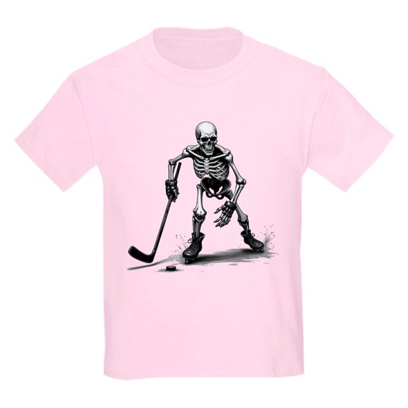 CafePress - Skeleton Playing Hockey Facing Kids T Shirt - Light Classic Kids Graphic, Short Sleeve T-Shirt, Sizes XS-XL