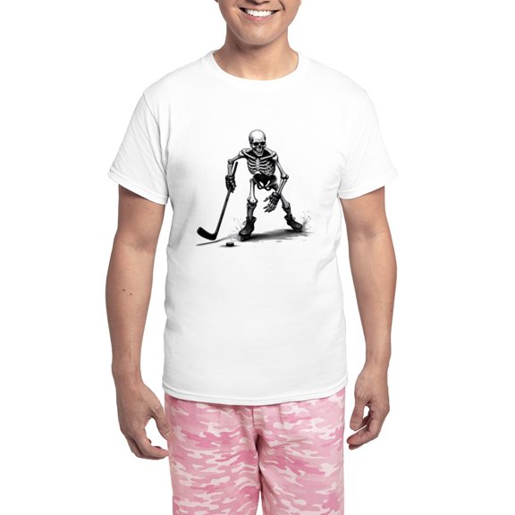 CafePress - Skeleton Playing Hockey Facing - Men's Light Loose Fit Cotton Pajama Set