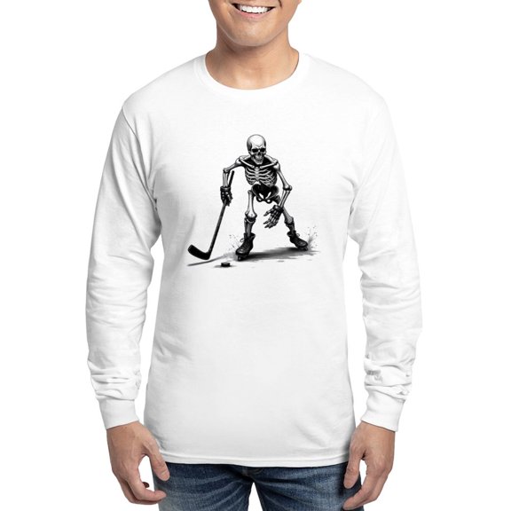 CafePress - Skeleton Playing Hockey Facing Men's Long Sleeve T Shirt - Unisex Cotton Long Sleeve T-Shirt