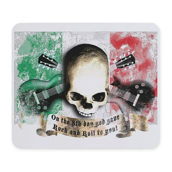 CafePress - Skull And Flag Italy Rock And Roll E Gui Mousepad - Non-slip Rubber Mousepad, Gaming Mouse Pad