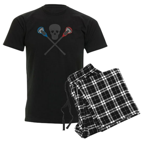 CafePress - Skull And Lacrosse Sticks Men's Dark Pajamas - Men's Dark Loose Fit Cotton Pajama Set