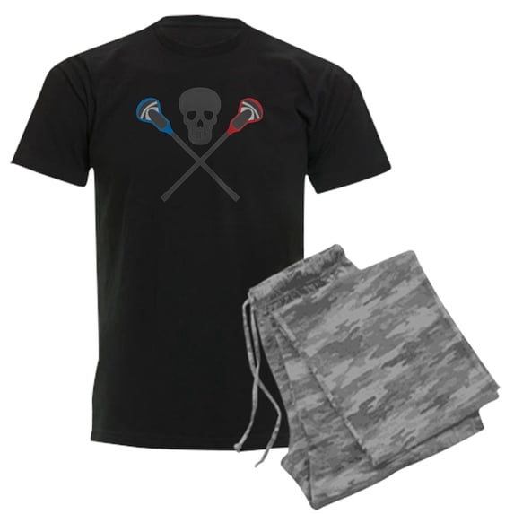 CafePress - Skull And Lacrosse Sticks Men's Dark Pajamas - Men's Dark Loose Fit Cotton Pajama Set