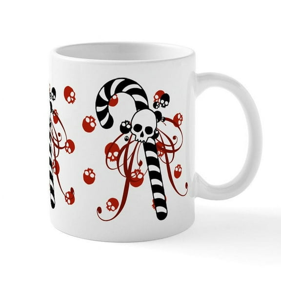 CafePress - Skull Candy Cane Mug - 11 oz Ceramic Mug - Novelty Coffee Tea Cup