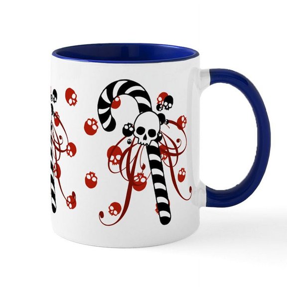 CafePress - Skull Candy Cane Mug - 11 oz Ceramic Mug - Novelty Coffee Tea Cup