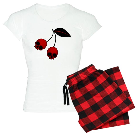 CafePress - Skull Cherries Women's Light Pajamas - Women's Short Sleeve Print T-Shirt and Pants Light Cotton Pajama Set