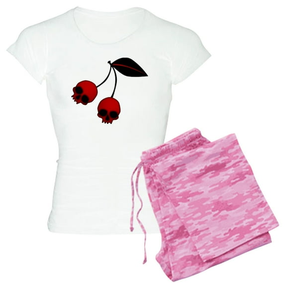CafePress - Skull Cherries Women's Light Pajamas - Women's Short Sleeve Print T-Shirt and Pants Light Cotton Pajama Set