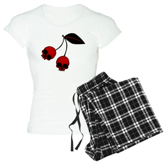 CafePress - Skull Cherries Women's Light Pajamas - Women's Short Sleeve Print T-Shirt and Pants Light Cotton Pajama Set