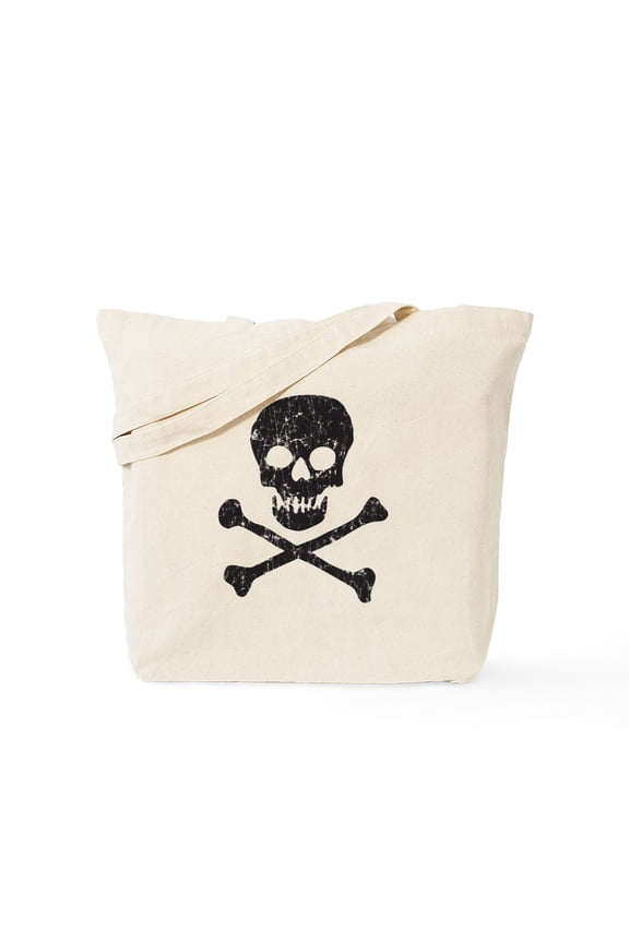 - Skull & Crossbones Tote Bag - Unisex Canvas Tote Bag, Beige, 1-Piece