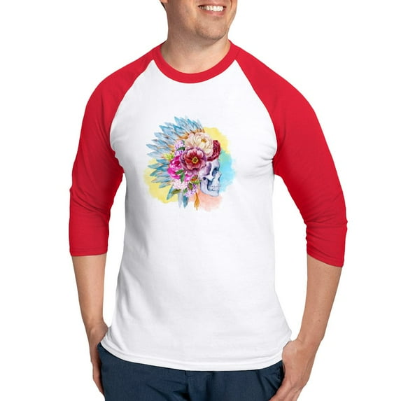 CafePress - Skull Headdress Baseball Jersey - Cotton Baseball Jersey, 3/4 Raglan Sleeve Shirt